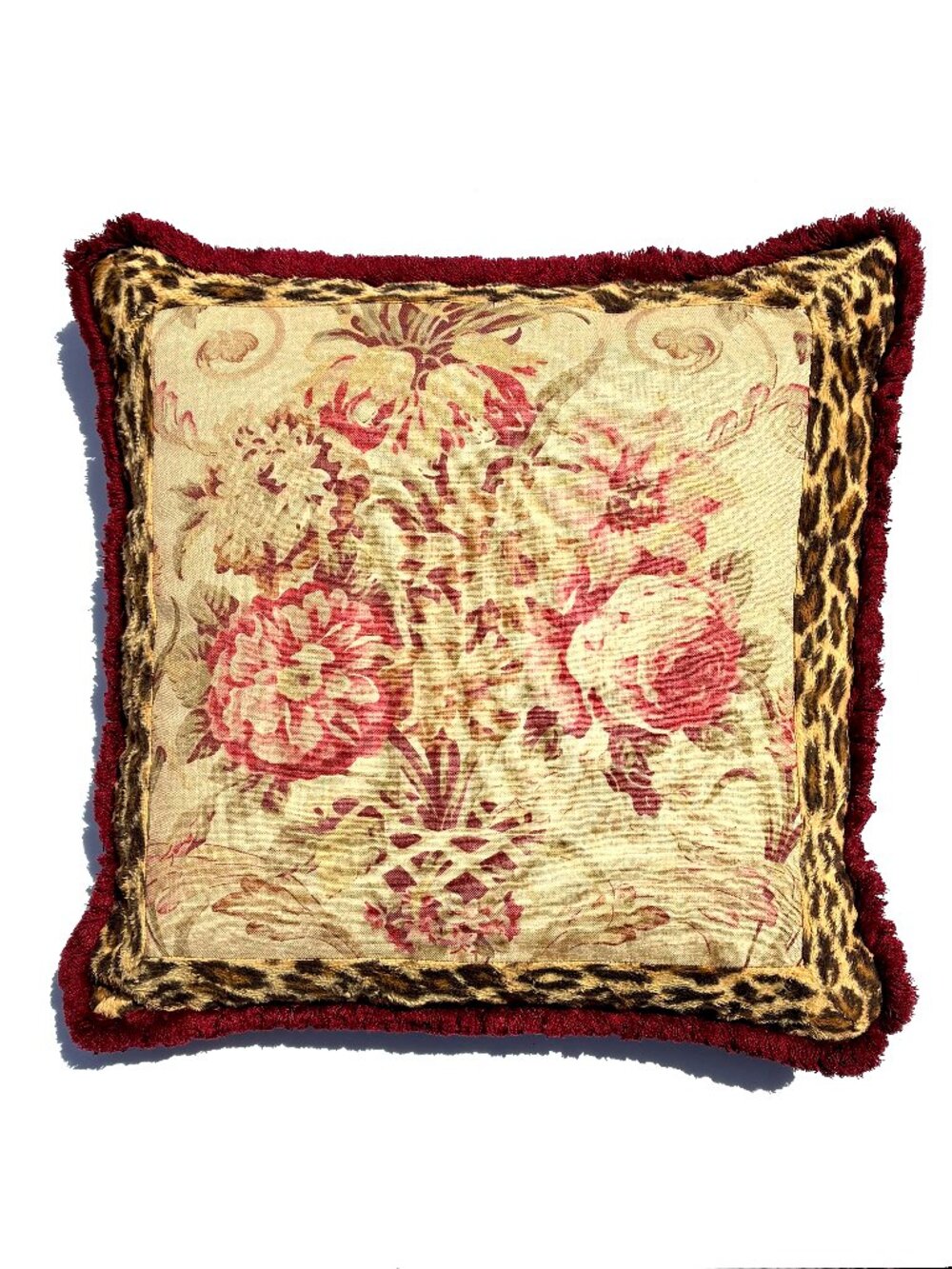 VTG Ralph Lauren Guinevere Leopard Fur Aragon Floral Throw Pillow, 22” x 22”